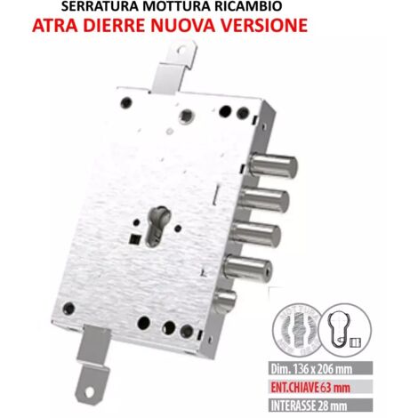 SERRATURA MOTTURA RICAMBIO "DIERRE" ENTRATA 63 mm CIL.EUR. SERIE 82 NUOVA LINEA 82.571W800Q