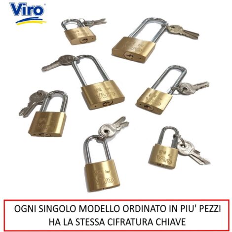 LUCCHETTO FAI BY VIRO CON ARCO LUNGO E STESSA CIFRATURA DI CHIAVE MISURE CORPO 30 MM X 28 MM - LUCE ARCO 64 MM X 16 MM