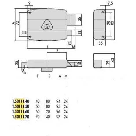 Serratura Cisa da Applicare 50111-70-2 per Porte in Legno, Fisso Sinistra, 70 mm