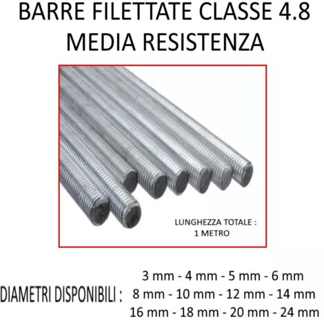 BARRE FILATTATE ZINCATE CLASSE 4.8 DA METRI 1  DIAMETRO 3 MM