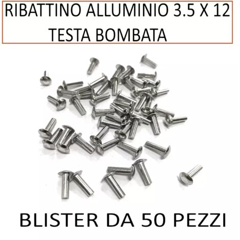 RIBATTINO ALLUMINIO 3.5 X 12 TESTA BOMBATA (CONF.50 PZ)