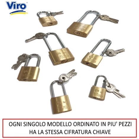 LUCCHETTO FAI BY VIRO CON ARCO LUNGO E STESSA CIFRATURA DI CHIAVE  MISURE CORPO 25 MM X 24 MM  -  LUCE ARCO 27 MM X 13 MM
