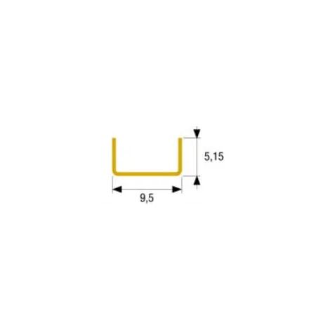 Canalina guida per carrelli OMGE per ante scorrevoli in acciaio ottonato in asta mt.2. (sezione esterna L.9.5 X H.5.15 mm, interna L.8.5 X 4.5 mm).PREZZO AL MT. Compatibile con carrelli OMGE 101-103.