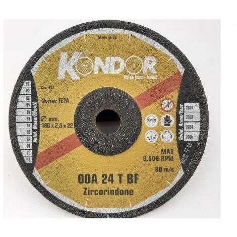 DISCO ABRASIVO KONDOR PER FERRO D.180X2,5X22 mm ZIRCONIO