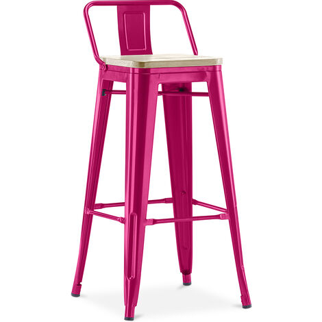 Taburete de bar Stylix con respaldo pequeño - 76 cm - Metal y madera clara  Fucsia - Madera, Acero