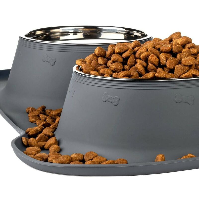 Ciotola per Cani Gatti in Acciaio Inox con Tappetino Silicone Antisciv –