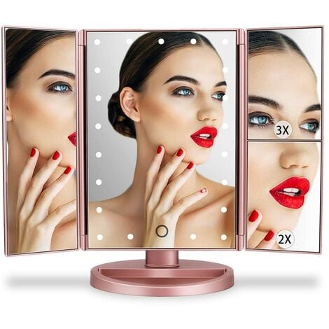 Specchio per il trucco con LED e ingrandimento (x1 / x2 / x3) - Pieghevole e  con touch screen 