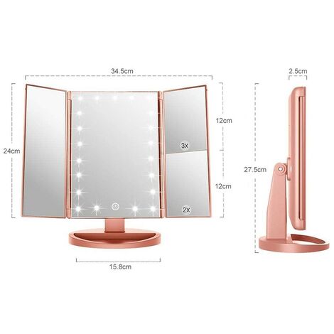 Specchio per il trucco con LED e ingrandimento (x1 / x2 / x3) - Pieghevole e  con touch screen 