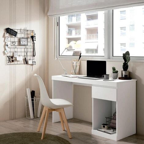 Bureau en mélaminé et Métal avec Niche de rangement - L.90 cm - Blanc