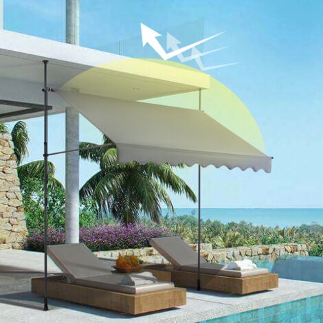 Canopée Auvent rétractable Gris 3m Store Manuel Balcon Exterieur sans Percer avec Marquise Soleil terrasse Hauteur réglable