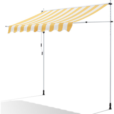 Canopée Store Banne Manuel 300 x 150 cm - Auvent de Terrasse sans Perçage - Protection Solaire Réglable avec Manivelle - Jaune et blanc