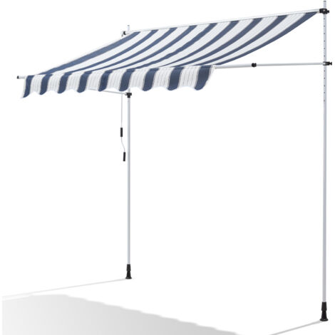Canopée Store Banne Manuel 300 x 150 cm - Auvent de Terrasse sans Perçage - Protection Solaire Réglable avec Manivelle - Bleu et blanc