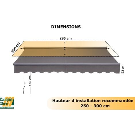 Canopée Store Banne Manuel Semi Coffre Gris 4 x 2.5m – Store Rétractable pour Terrasse, Balcon & Jardin – Manivelle à Gauche – Aluminium et Polyester 280 GR/m²