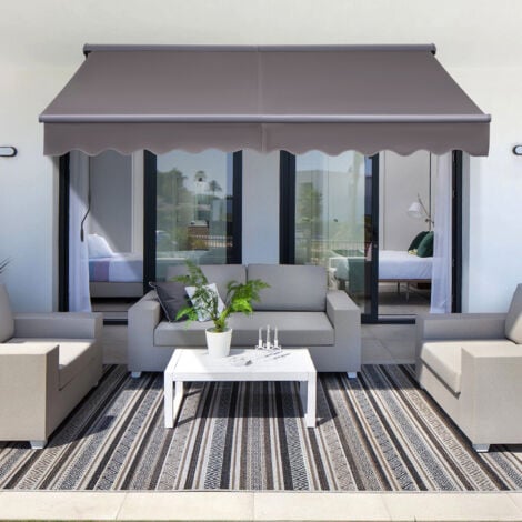 Canopée Store Banne Manuel Semi Coffre Gris 4 x 2.5m – Store Rétractable pour Terrasse, Balcon & Jardin – Manivelle à Gauche – Aluminium et Polyester 280 GR/m²