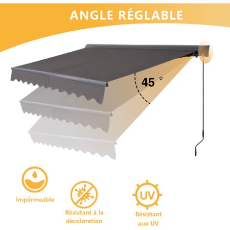 Canopée Store Banne Manuel Semi Coffre Gris 4 x 2.5m – Store Rétractable pour Terrasse, Balcon & Jardin – Manivelle à Gauche – Aluminium et Polyester 280 GR/m²