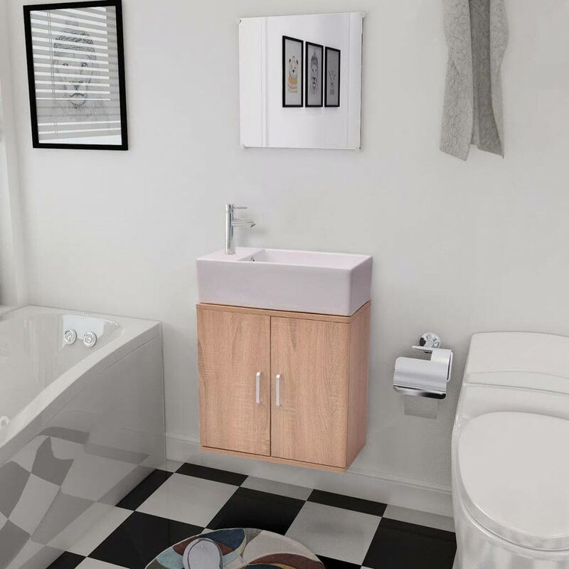 Hommoo Dreiteiliges Badmöbel-Set mit VD15785 Beige Waschbecken