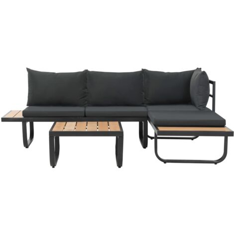 Hommoo 2-tlg. Garten-Ecksofa-Set mit Auflagen Aluminium WPC VD28892