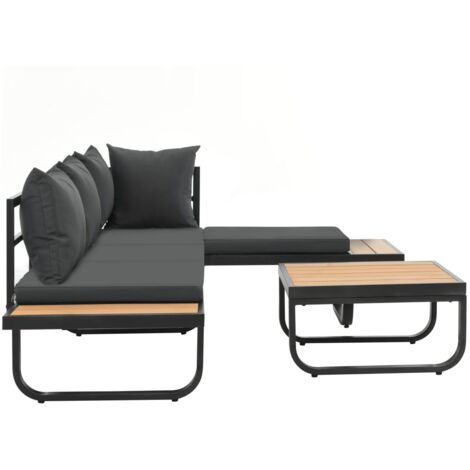Hommoo 2-tlg. Garten-Ecksofa-Set mit Auflagen Aluminium WPC VD28892