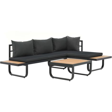 Hommoo 2-tlg. Garten-Ecksofa-Set mit Auflagen Aluminium WPC VD28892