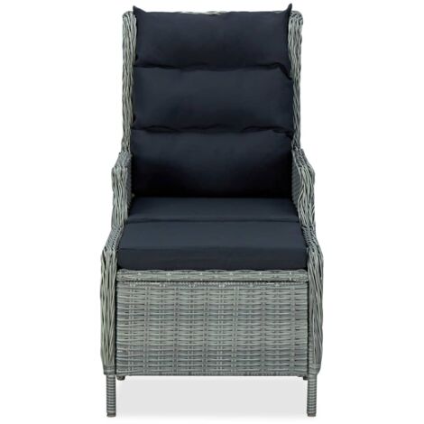Verstellbarer Gartensessel mit Fußhocker Poly Rattan Hellgrau