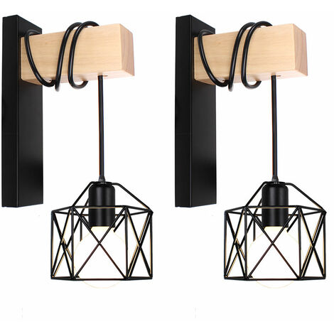 2 Stück Retro Holz Wandleuchte Würfelform Wandlampe Moderne Kreative Quadratische Wandleuchte für Bedside Loft Stair Schwarz