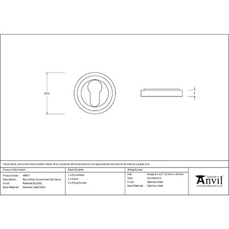 From The Anvil Polished Marine SS (316) Round Euro Escutcheon (Art Deco)