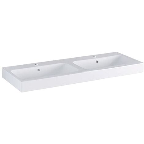Geberit iCon Doppelwaschtisch, Breite 120cm, Tiefe 48,5cm, Hahnloch mittig, Überlauf sichtbar, Weiß/KeraTect (1/5)