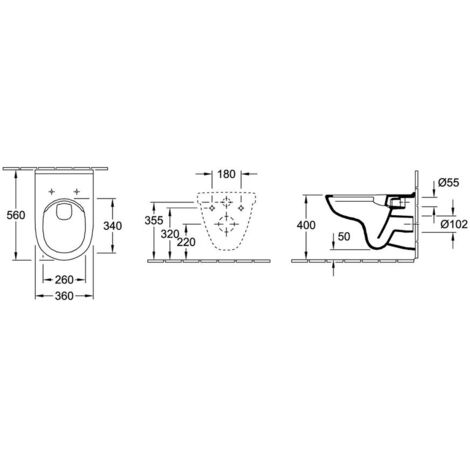 Villeroy & Boch Combi-Pack O.novo HR 360x560x350mm Oval wandhängend Abgang waagerecht Direct-Flush, Weiß Alpin
