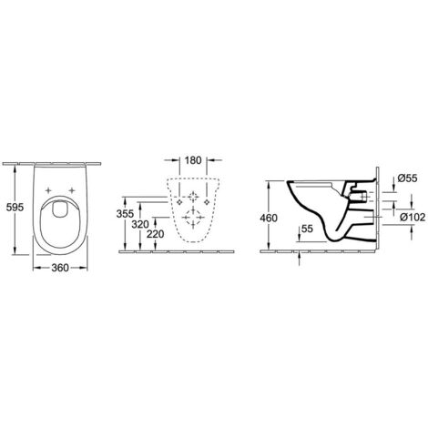 Villeroy & Boch Tiefspül-WC ViCare spülrandlos ViCare 360x595x404mm Oval wandhängend Abgang waagerecht Direct-Flush, Weiß Alpin