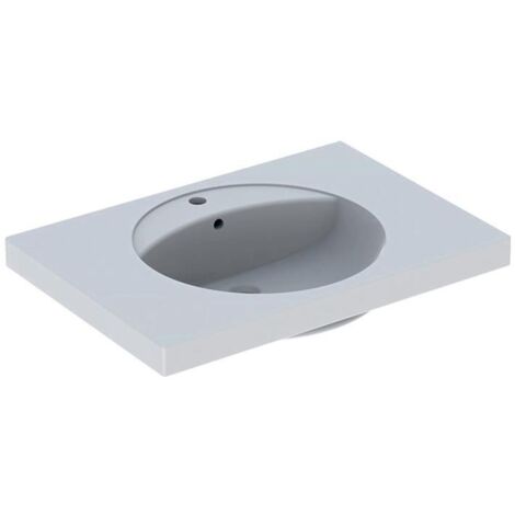 Geberit Preciosa Waschtisch mit Ablagefläche, Breite 80cm, Tiefe 55cm, Hahnloch mittig, Überlauf sichtbar, Weiß/KeraTect