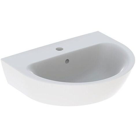 Geberit Renova Waschtisch, Breite 55cm, Tiefe 45cm, Hahnloch mittig, Überlauf sichtbar, Weiß
