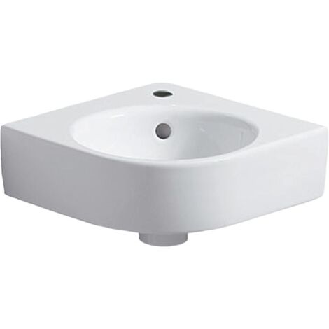Geberit Renova Compact Eckhandwaschbecken, Breite 45cm, Tiefe 39,5cm, Hahnloch mittig, Überlauf sichtbar, Weiß