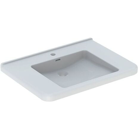 Geberit Renova Comfort Square Waschtisch barrierefrei, Breite 75cm, Tiefe 55cm, Hahnloch mittig, Überlauf sichtbar, Weiß
