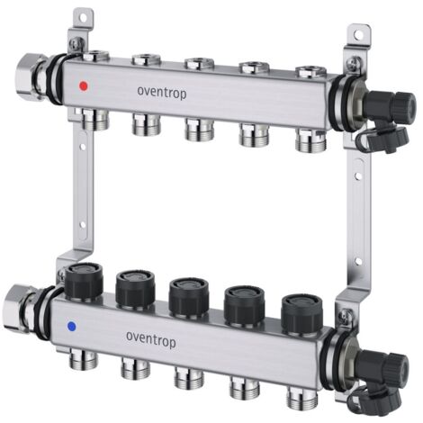 Oventrop Edelstahl-Verteiler 7 Heizkreise mit integriertem Reguliereinsatz