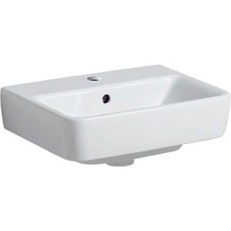 Geberit Renova Plan Handwaschbecken, 45x17x34cm, Hahnloch mittig, Überlauf sichtbar, Weiß