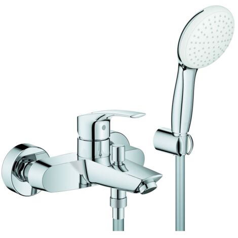 Grohe Eurostyle Cosmopolitan Einhand-Wannenbatterie, Wandmontage, mit Tempesta 110 Wandhalterset mit 1 Strahlart Rain, Chrom (1/3)