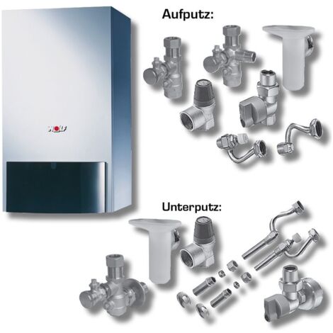 Wolf Heizwerttherme Paket CGU-2K-24 Erdgas E, mit Raummodul RM-2, Anschluss-Set Unterputz