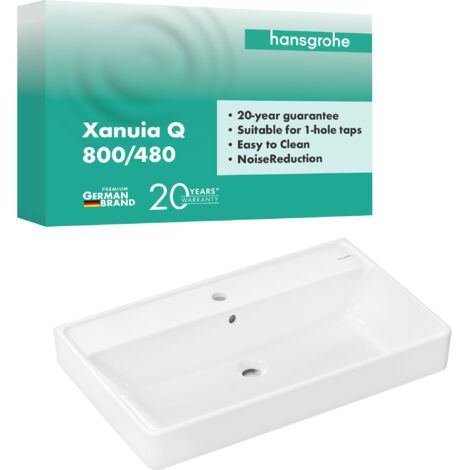 Hansgrohe Xanuia Q Waschtisch 800/480 mit Hahnloch und Überlauf Weiß, 60225450