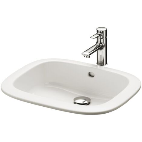 TOTO Einbauwaschtisch eckig, Breite 530mm, Möbelmontage, ohne Hahnloch, mit Überlauf, Keramik Cefiontect, Weiß (1/2)