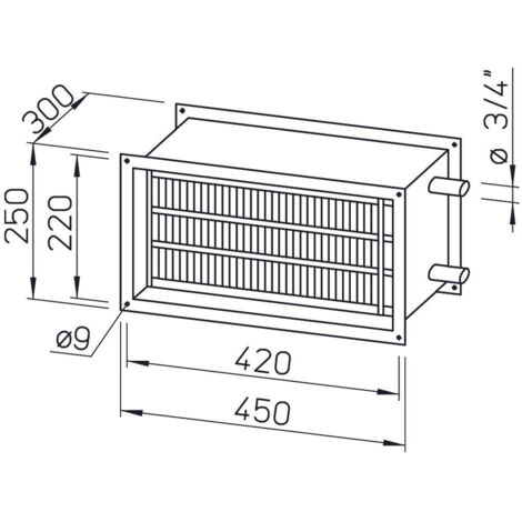 Helios WHR 2/40/20 Warmwasser-Heizregister 450x300x250mm für Rechteck