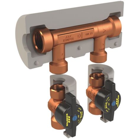 Kemper KHS Venturi-Strömungsteiler-Gruppe dynamisch, AP, DN 15/15/15 IG, PN 16, 90 Grad C, mit Dämmschale, Figur 650 06