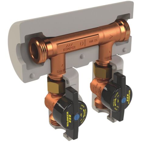 Kemper KHS Venturi-Strömungsteiler-Gruppe dynamisch, AP, DN 15/15/15 AG m. ÜM, PN 16, 90 Grad C, mit Dämmschale, Figur 650 02