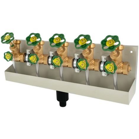 SCHLÖSSER Kompakt-Verteilerstation 5-Strang Verteiler - Zulauf 1 1/4 (5/4) Zoll - DN 32, mit Ablaufrinne