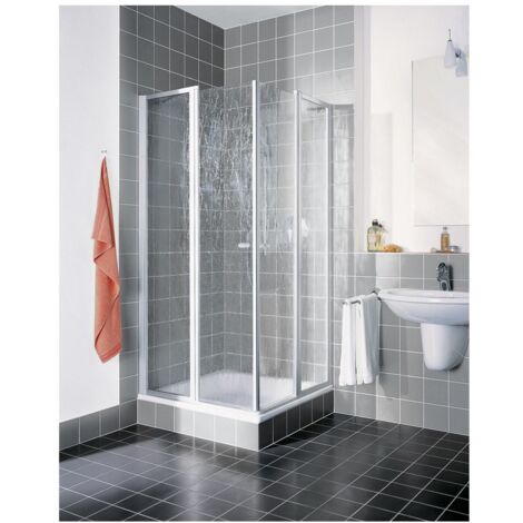 Kermi Duschkabine Nova 2000 Eckeinstieg 2T Pendel-Fal. Festfeld Halbteil ESR 1850x900x24mm Kerolan Fontana 3mm Silber MG An R (1/5)