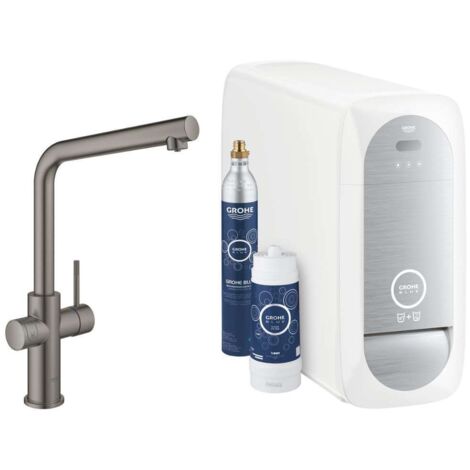 Grohe Blue Home Starterset, L-Auslauf, Einlochmontage, Hard Graphite gebürstet, 31454AL1 (1/5)