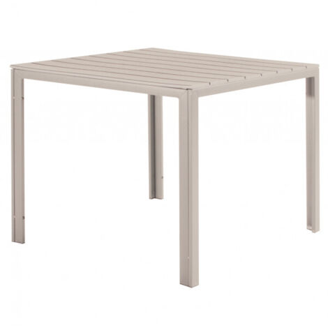 TAVOLO TENERIFE QUADRATO IN METALLO BEIGE 78X78X74 DOGHE EFFETTO LEGNO