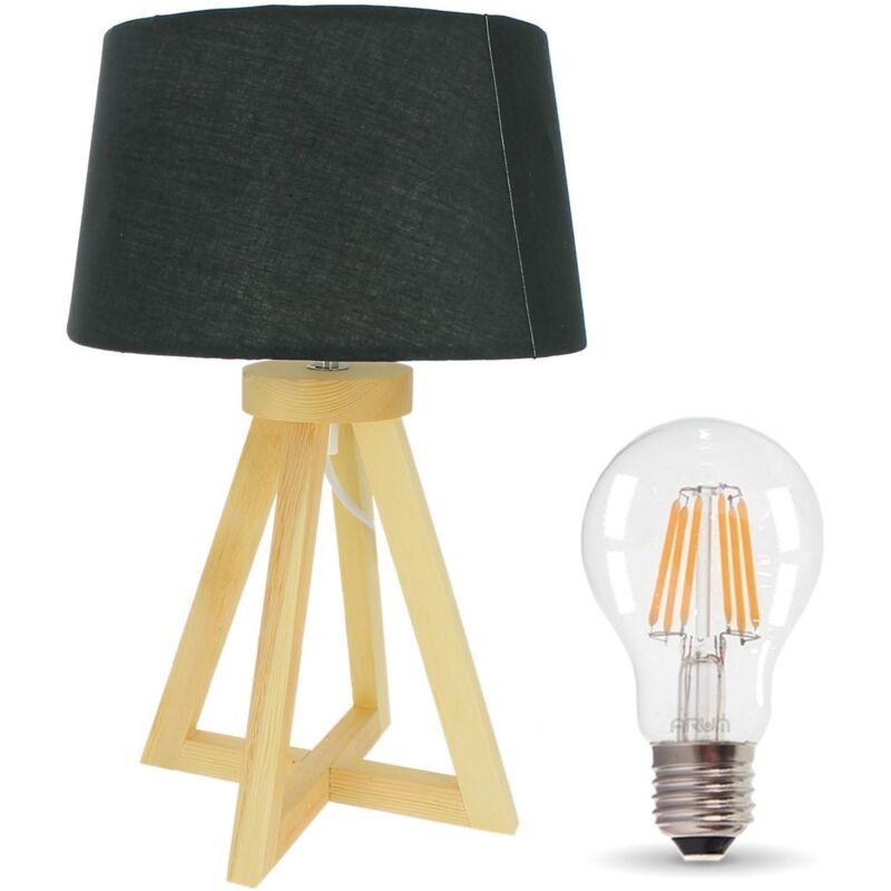 Holz-Tischlampe cm warmweißer mit 37 HOD E27 4,9-W-LED-Glühbirne