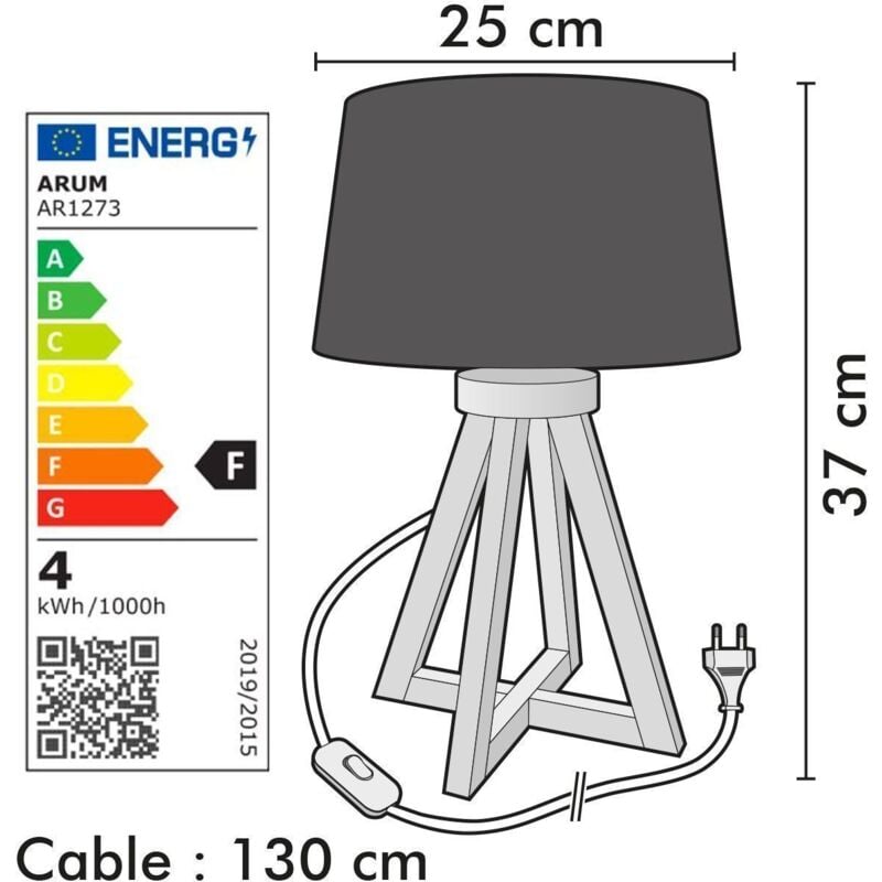 E27 Holz-Tischlampe 37 cm HOD warmweißer mit 4,9-W-LED-Glühbirne