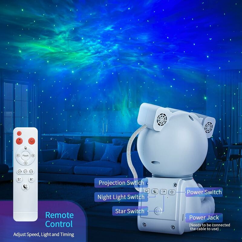 Proyector de astronauta, proyector de estrellas Space Buddy, luz nocturna  para niños para el dormitorio, lámpara LED de techo de nebulosa estrellada  con control remoto y rotación de 360 ​​grados