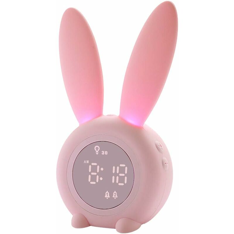 Reloj despertador para niños, reloj despertador para dormitorio de niñas, luz nocturna para niños, 5 tonos de timbre, control táctil y repetición con despertadores para niños recargables de 2000 mAh, color rosa